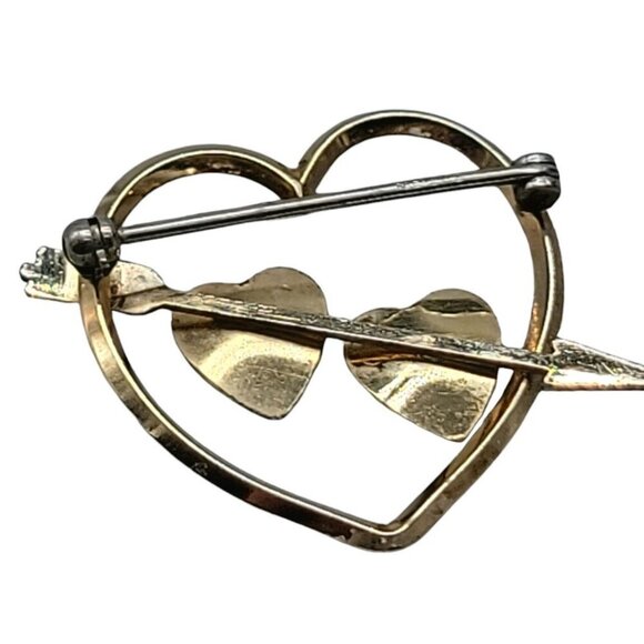 Krementz Gold Plated Brooch Triple Heart & Arrow Signed Vintage - Picture 6 of 9